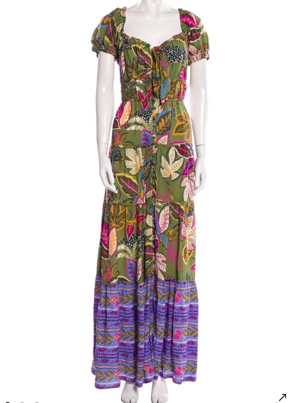 Farm Rio Green Wild Jungle Corset Midi Dress